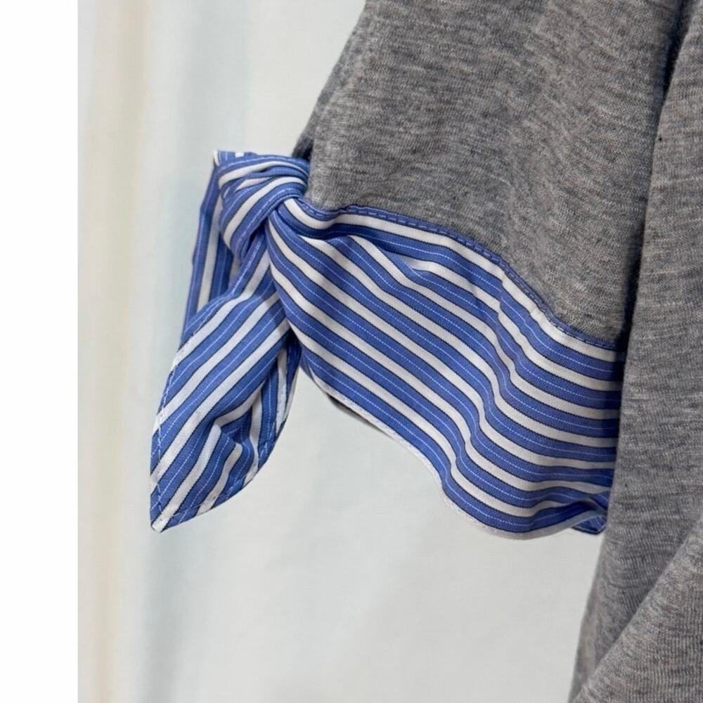 NWT Court & Rowe Gray Knit Top Small Stripe Tie Sleeve Detail Preppy Classic - Picture 2 of 7